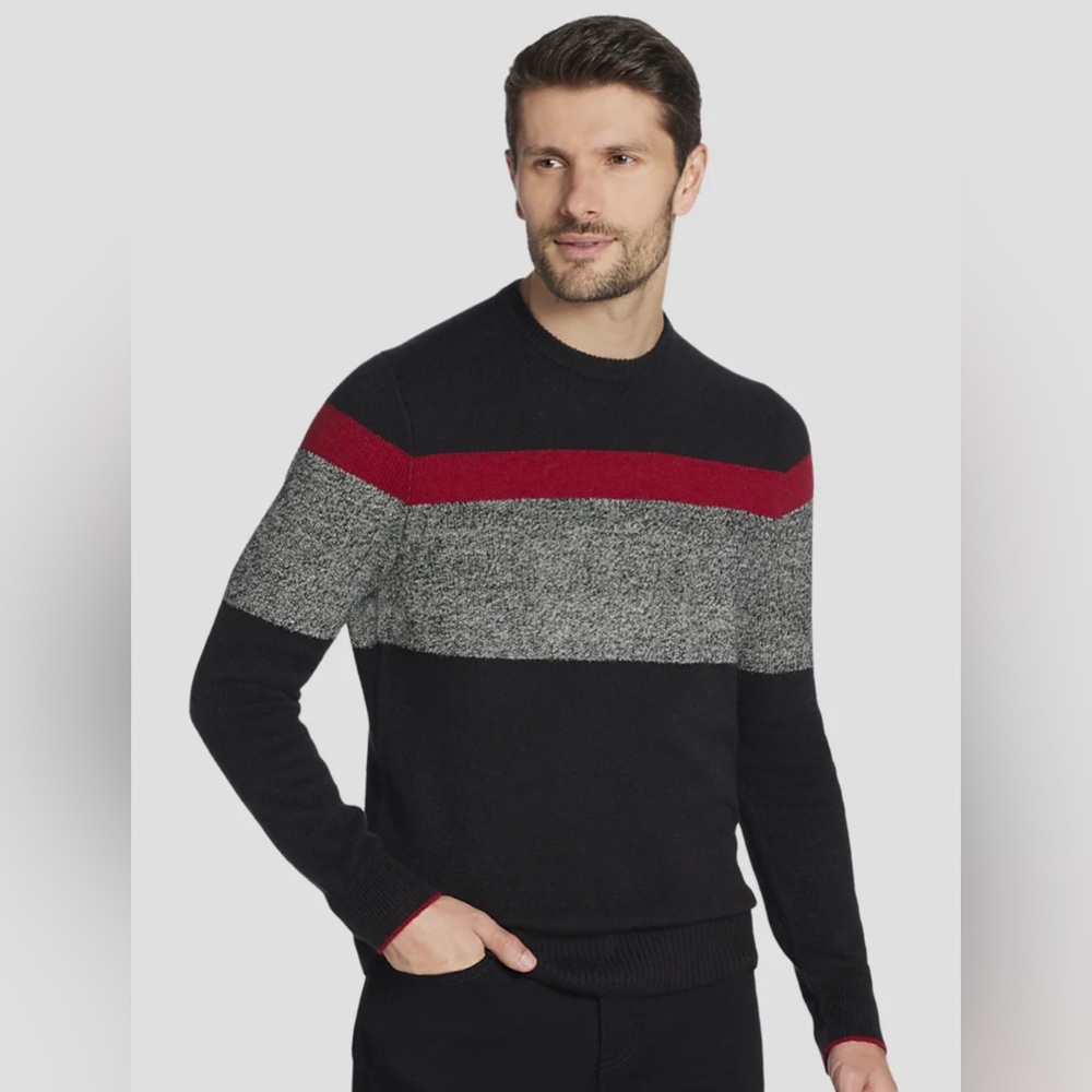 NWT Joseph Abboud Color Block Crew Neck Sweater Men’s Size XL Black Red Grey